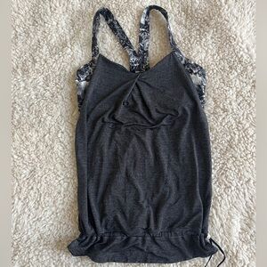 Lululemon Built in Bra Workout Tank Top Size 6 Floral Bra Gray Women's Top